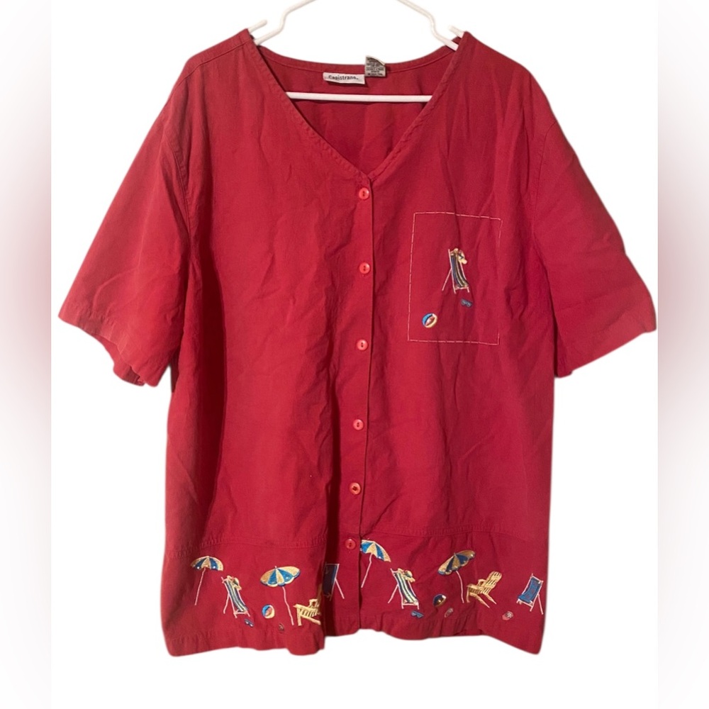 VTG Capistrano Button Up Top Women 2X Beaded Embroidered 100% Cotton Art to Wear